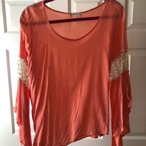 Peach lace sleeve blouse